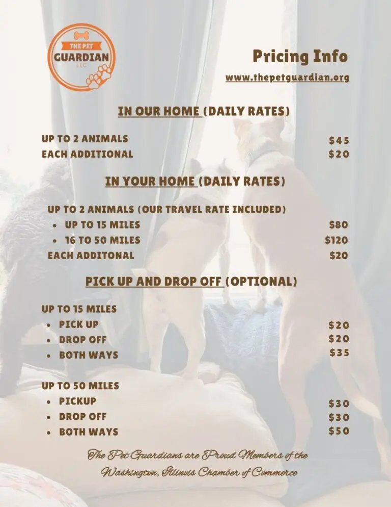 Price List for Services for The Pet Guardian